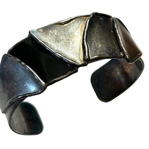 Vtg WA Walter Arnesen Denmark Handmade Silver Enamel Modern Cuff Bracelet